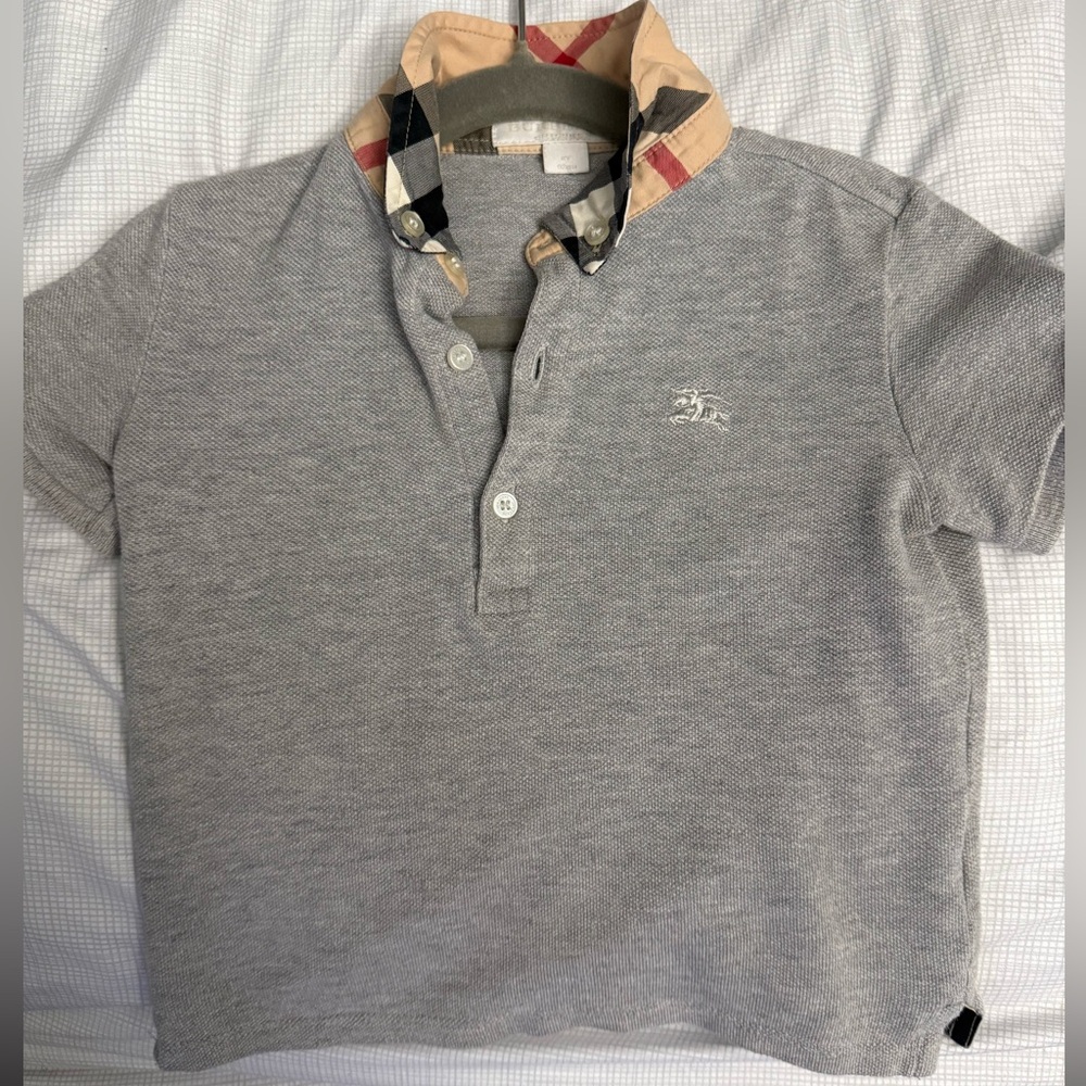 Burberry Gray Polo Shirt Classic Design Short Sleeves
